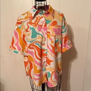 SHEIN Multicolor Abstract Button Down Shirt